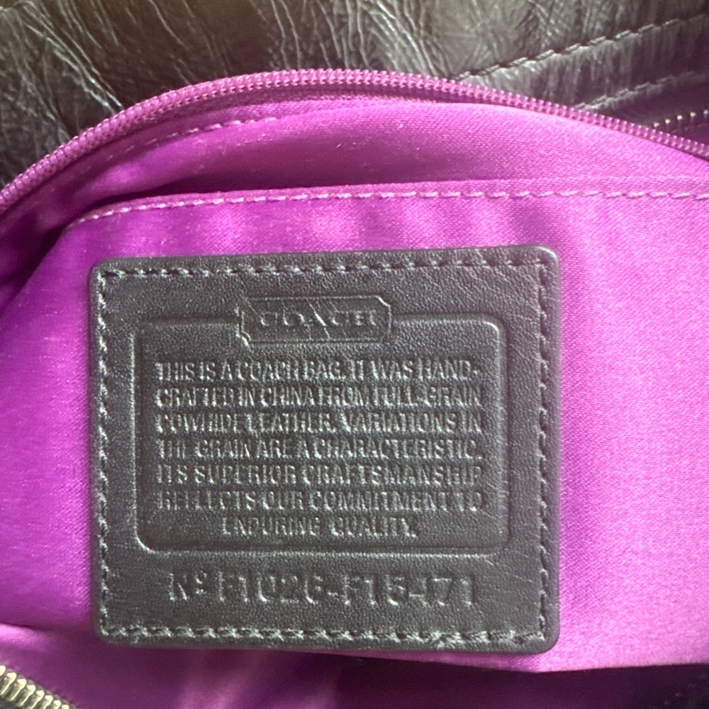 Coach Black Leather Bag with Purple Lining